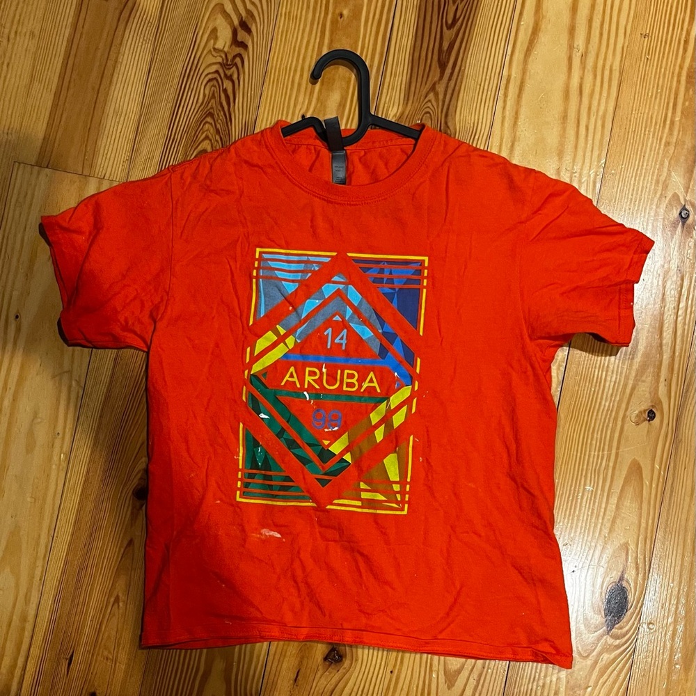 Vibrant Orange Short Sleeve Tee with Graphic Design